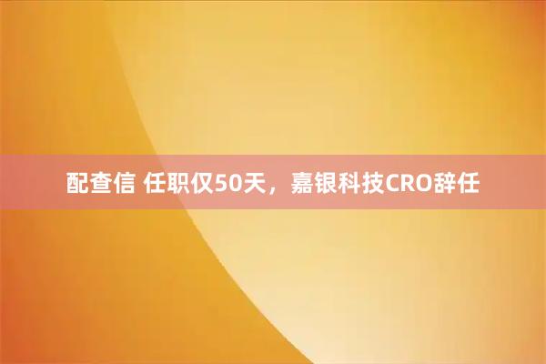 配查信 任职仅50天，嘉银科技CRO辞任